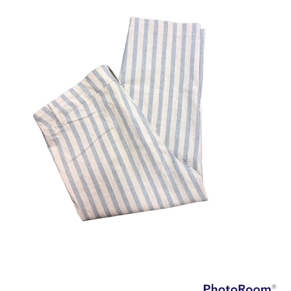 Zac & Rachel Women’s Pull On Pant Cropped Linen Blend Striped Belt Loops - Picture 2 of 6